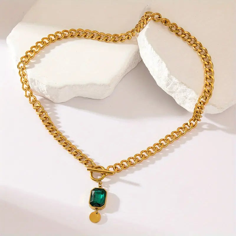Chain Emerald Gold  Pendant Necklace