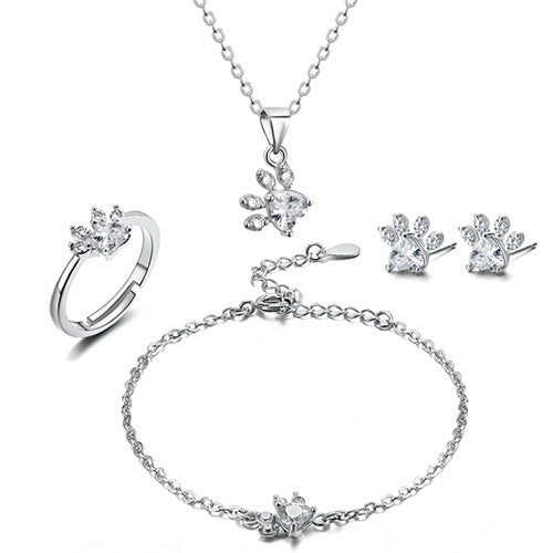 Rose Gold Paw Jewelry Set – 4 Pieces with Zirconia Heart