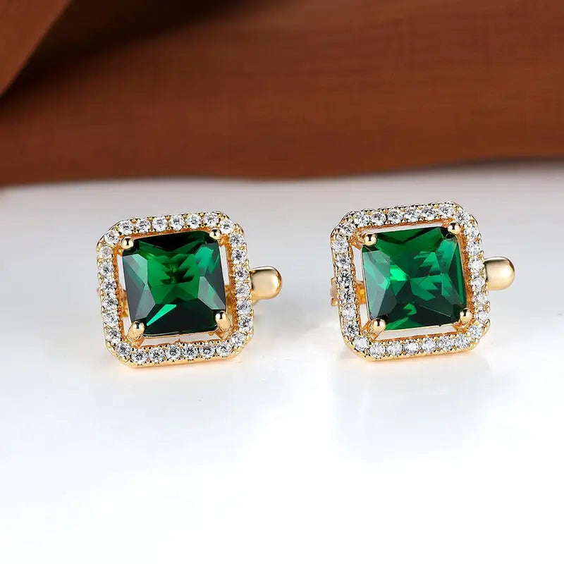 Golden Green Zirconia Gold Earrings