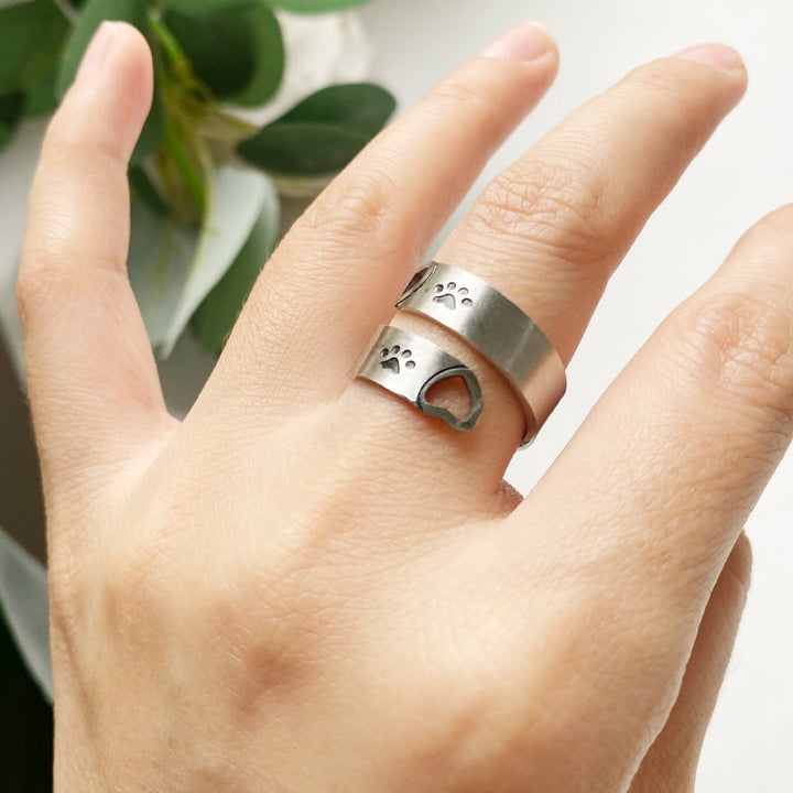 Paw & Heart Twist Ring – Stainless Steel