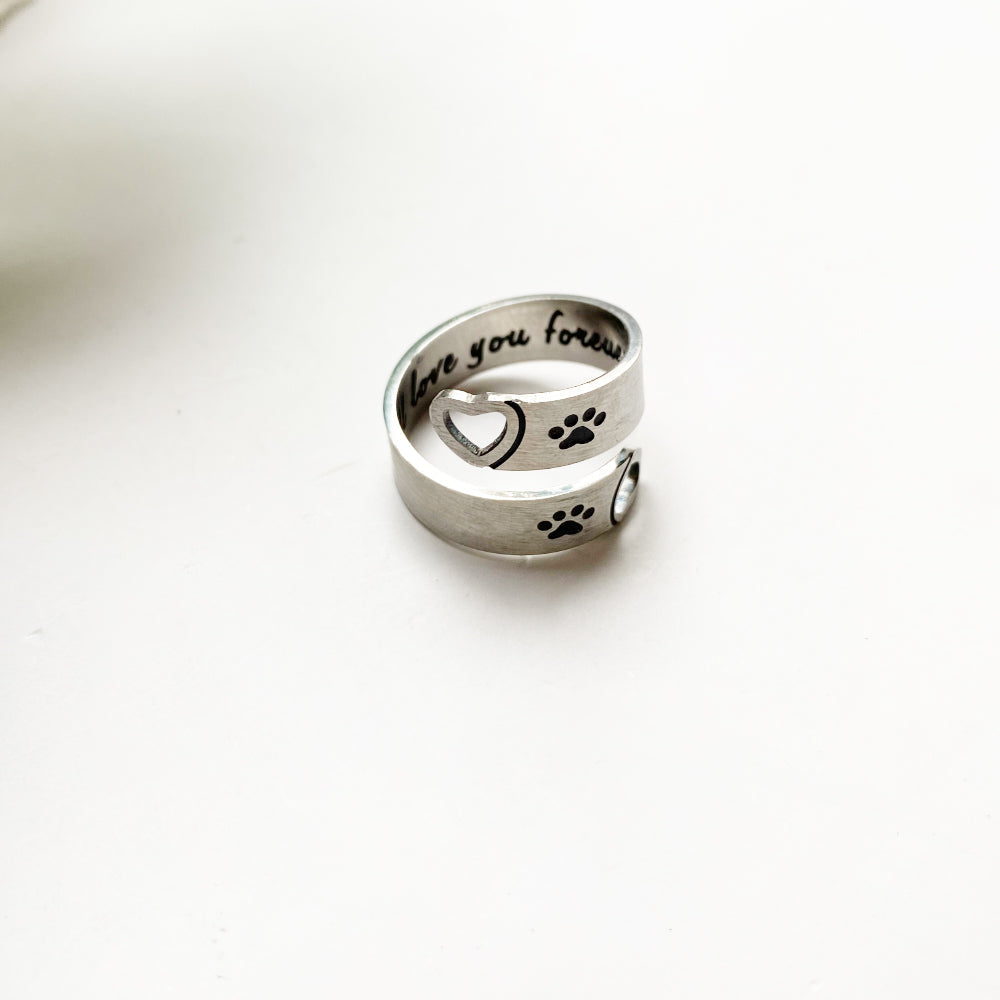 Paw & Heart Twist Ring – Stainless Steel