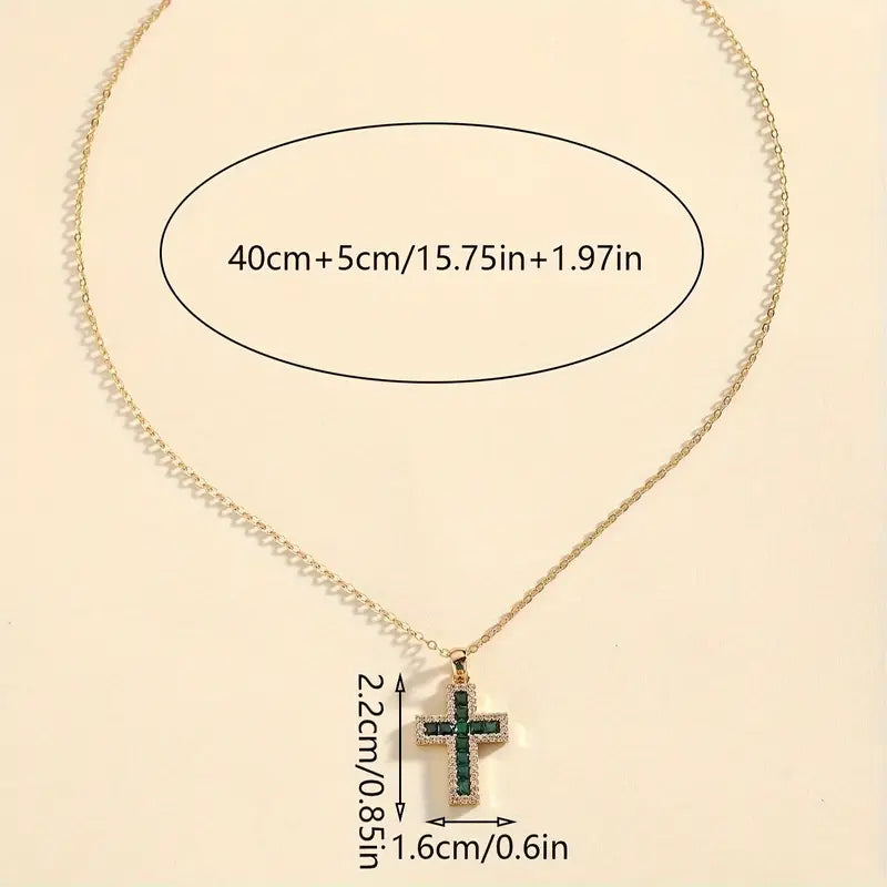 Emerald Cross Pendant Gold Necklace