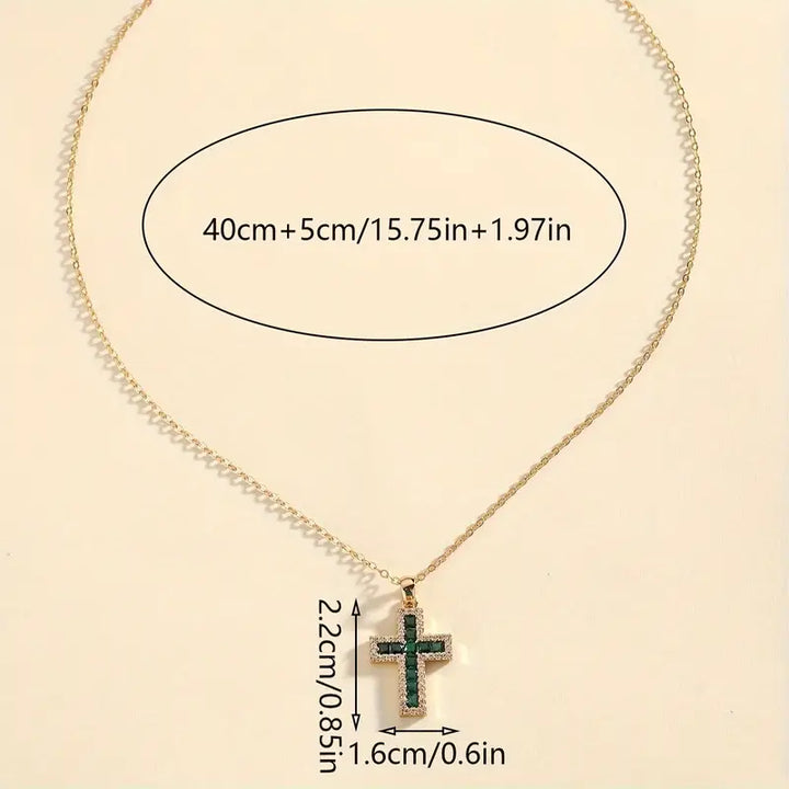 Emerald Cross Pendant Gold Necklace