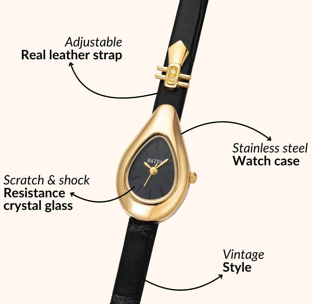 Gold Drop Leather Watch