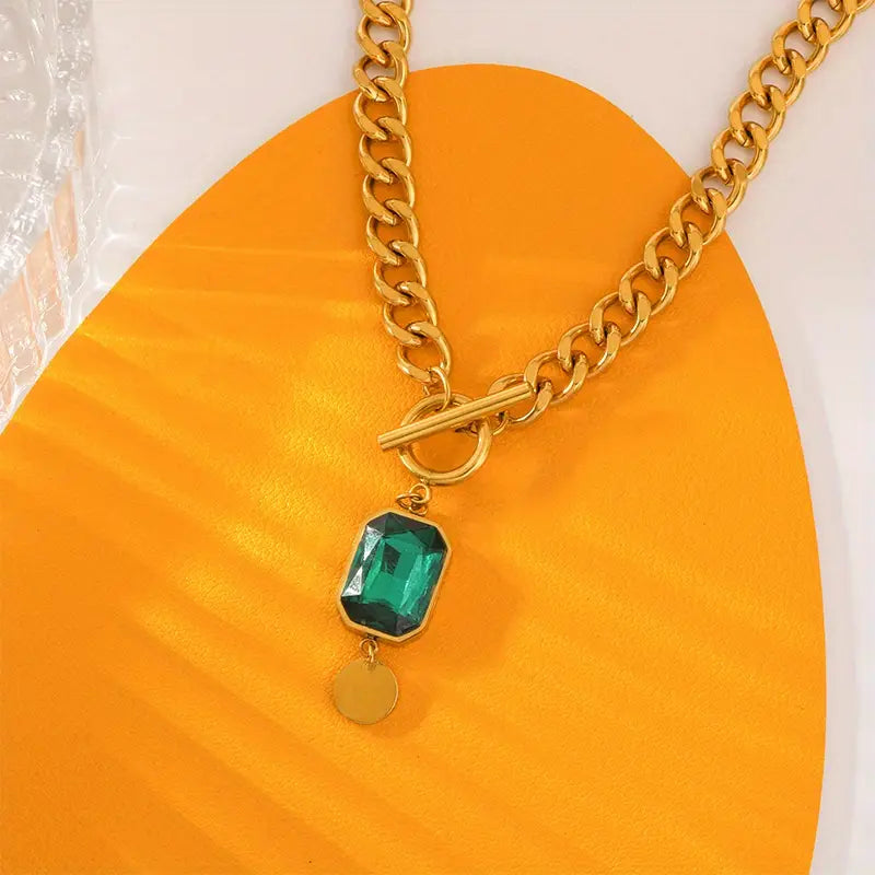 Chain Emerald Gold  Pendant Necklace