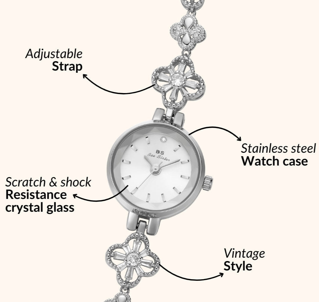 Silver Floral Bracelet Watch