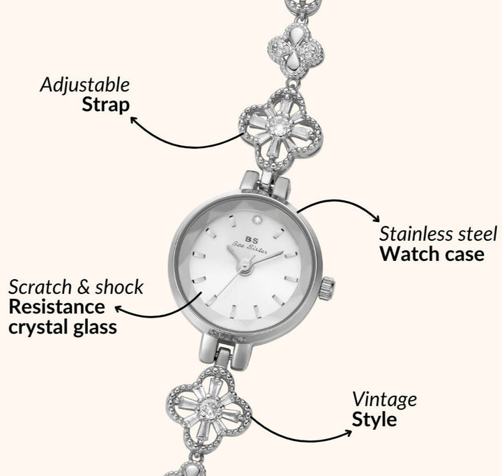 Silver Floral Bracelet Watch