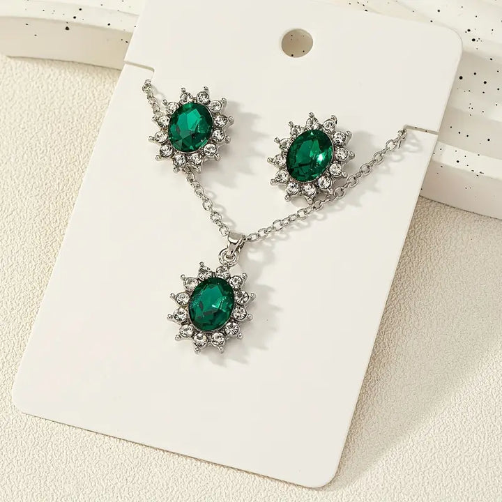 Minimalistic Silver Green Jewelry Set