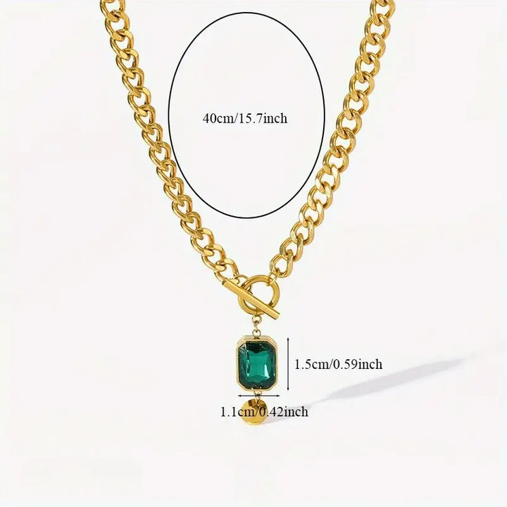 Chain Emerald Gold  Pendant Necklace