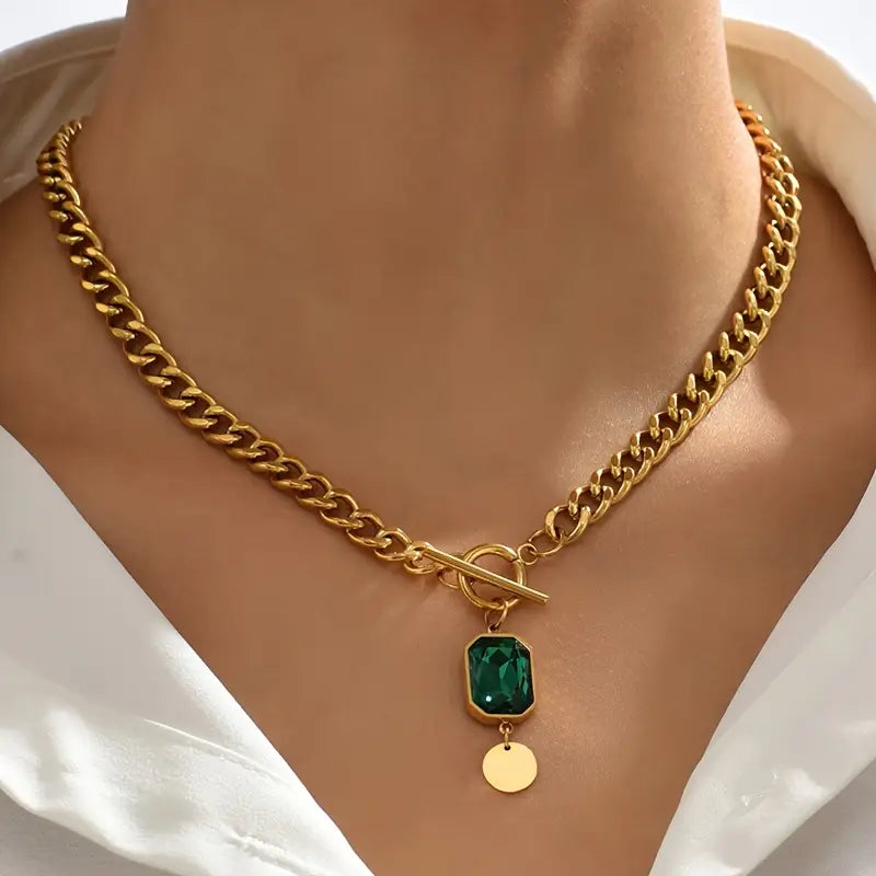 Chain Emerald Gold  Pendant Necklace
