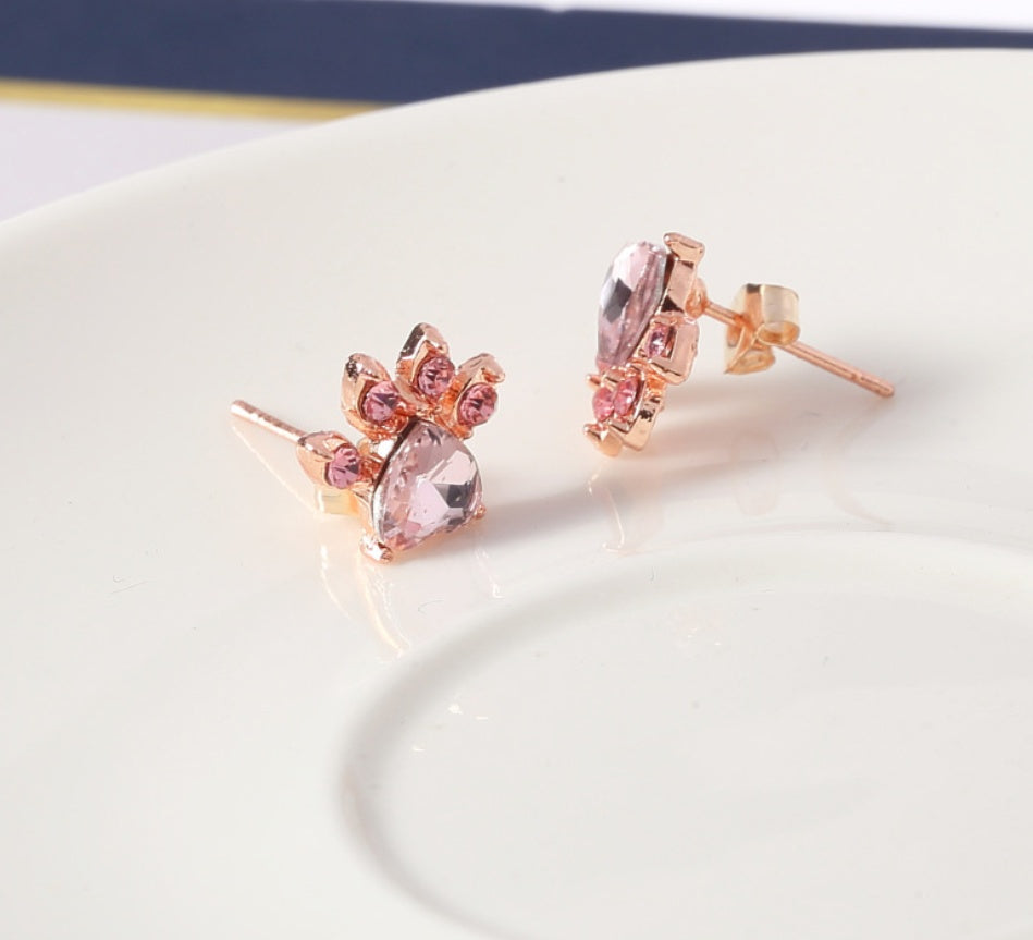 Rose Gold Paw Jewelry Set – 4 Pieces with Zirconia Heart