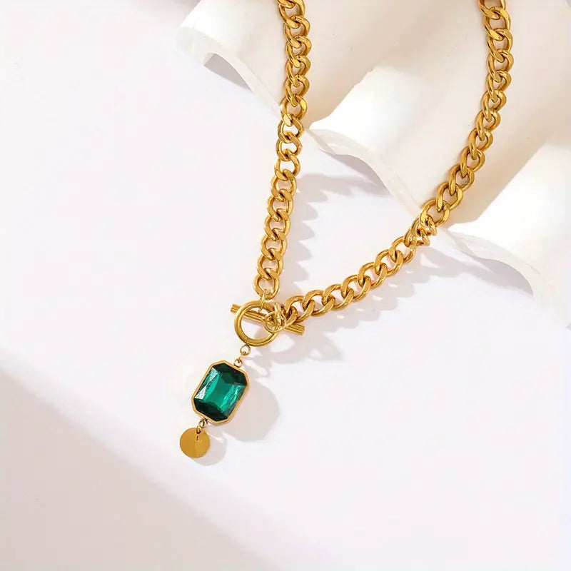 Chain Emerald Gold  Pendant Necklace