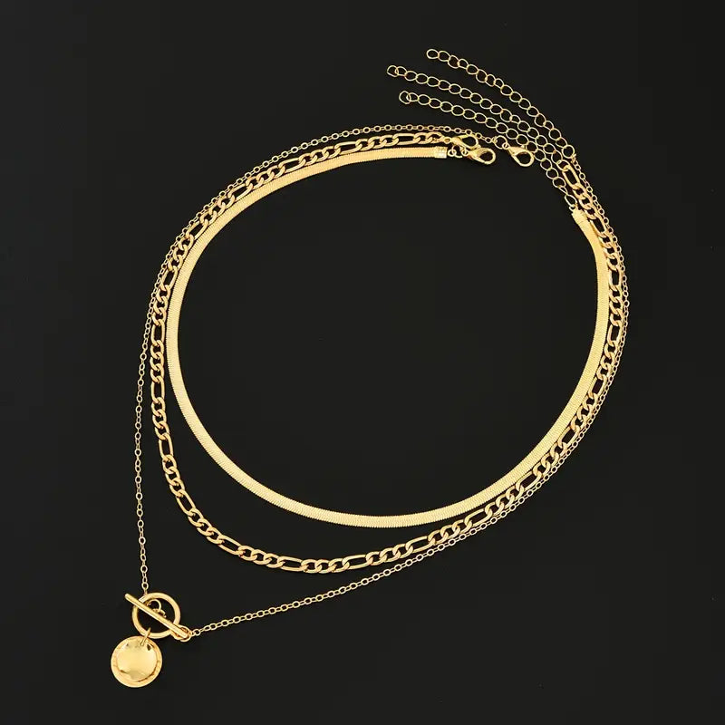 Savira Textured Golden Layered Necklace