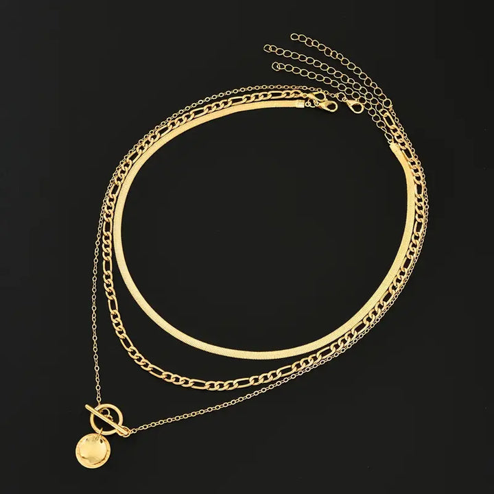 Savira Textured Golden Layered Necklace