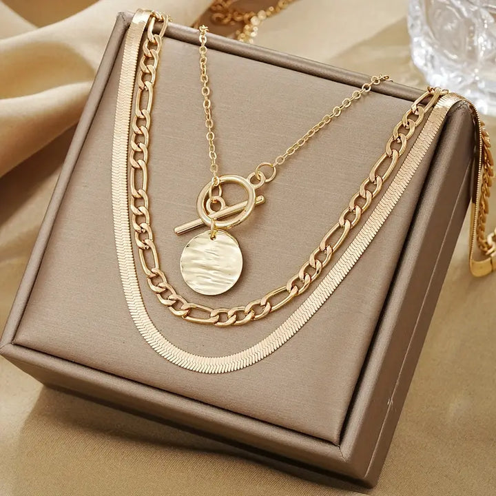 Savira Textured Golden Layered Necklace