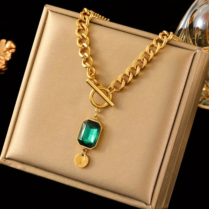 Chain Emerald Gold  Pendant Necklace