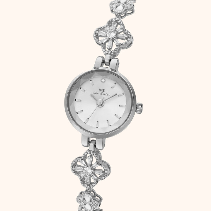 Silver Floral Bracelet Watch