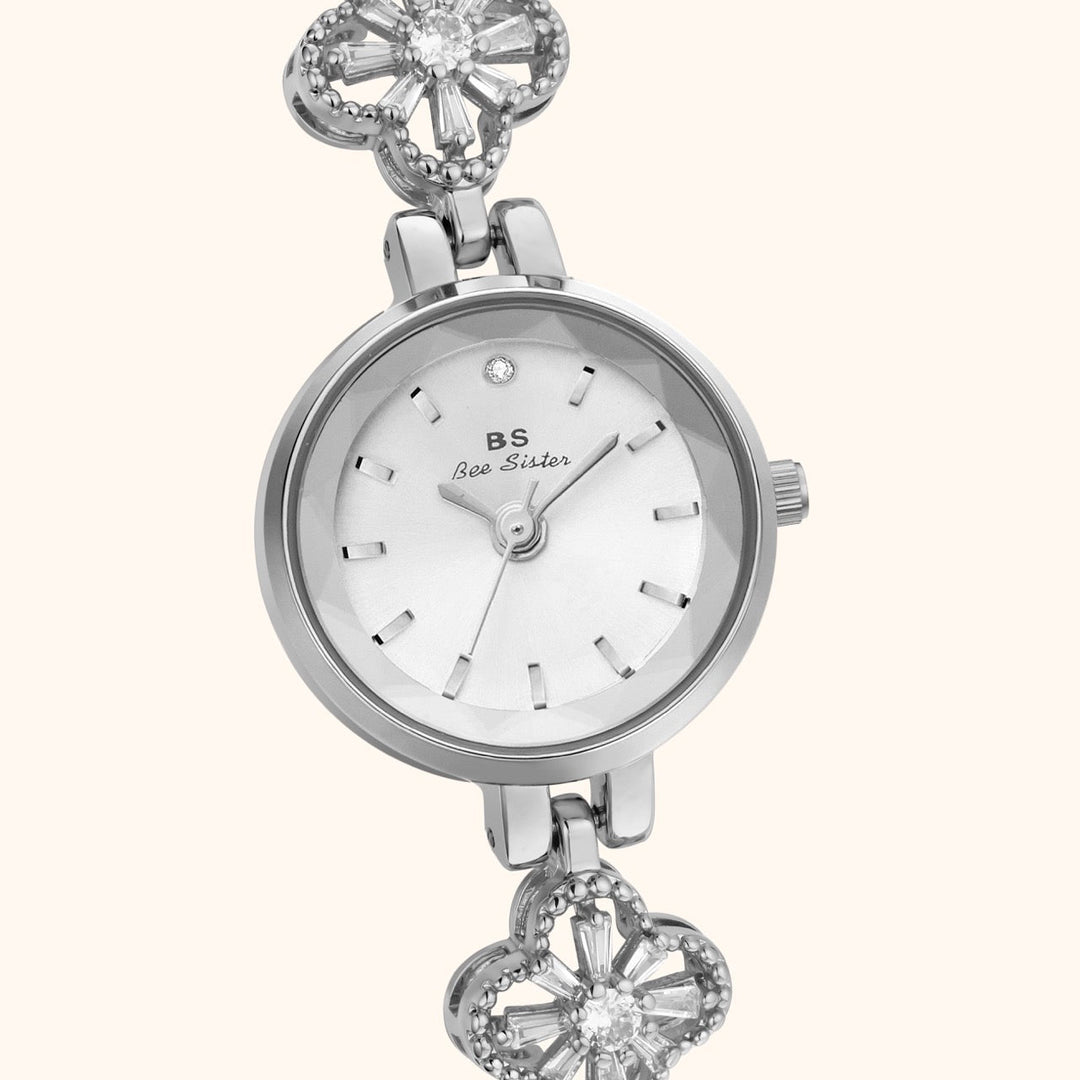 Silver Floral Bracelet Watch