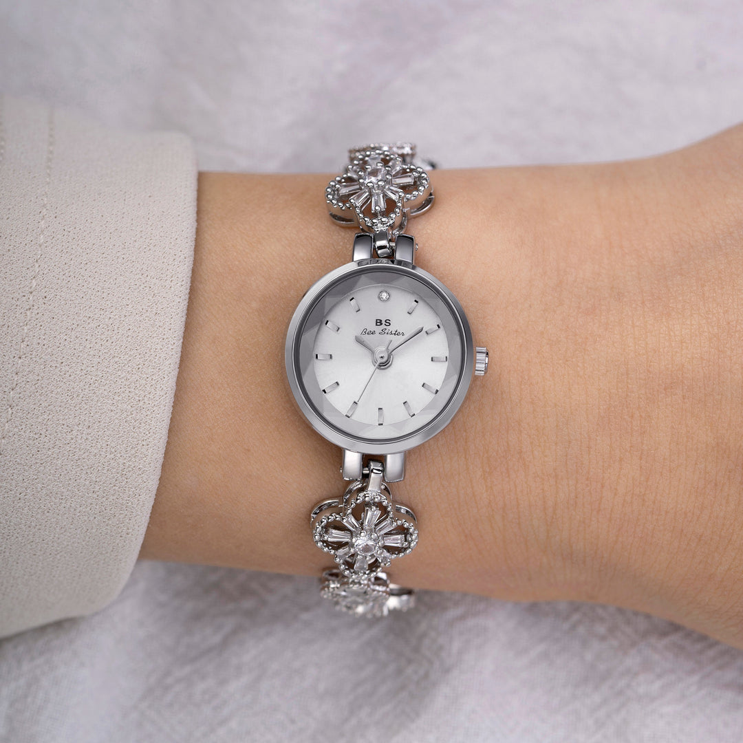 Silver Floral Bracelet Watch