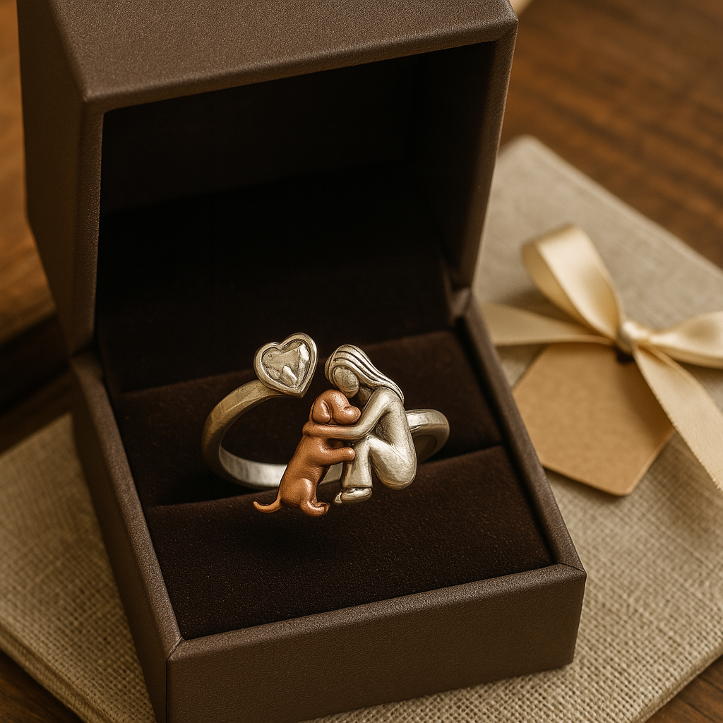Silver Dog Ring with Heart-Shaped Zirconia – Adjustable Fit