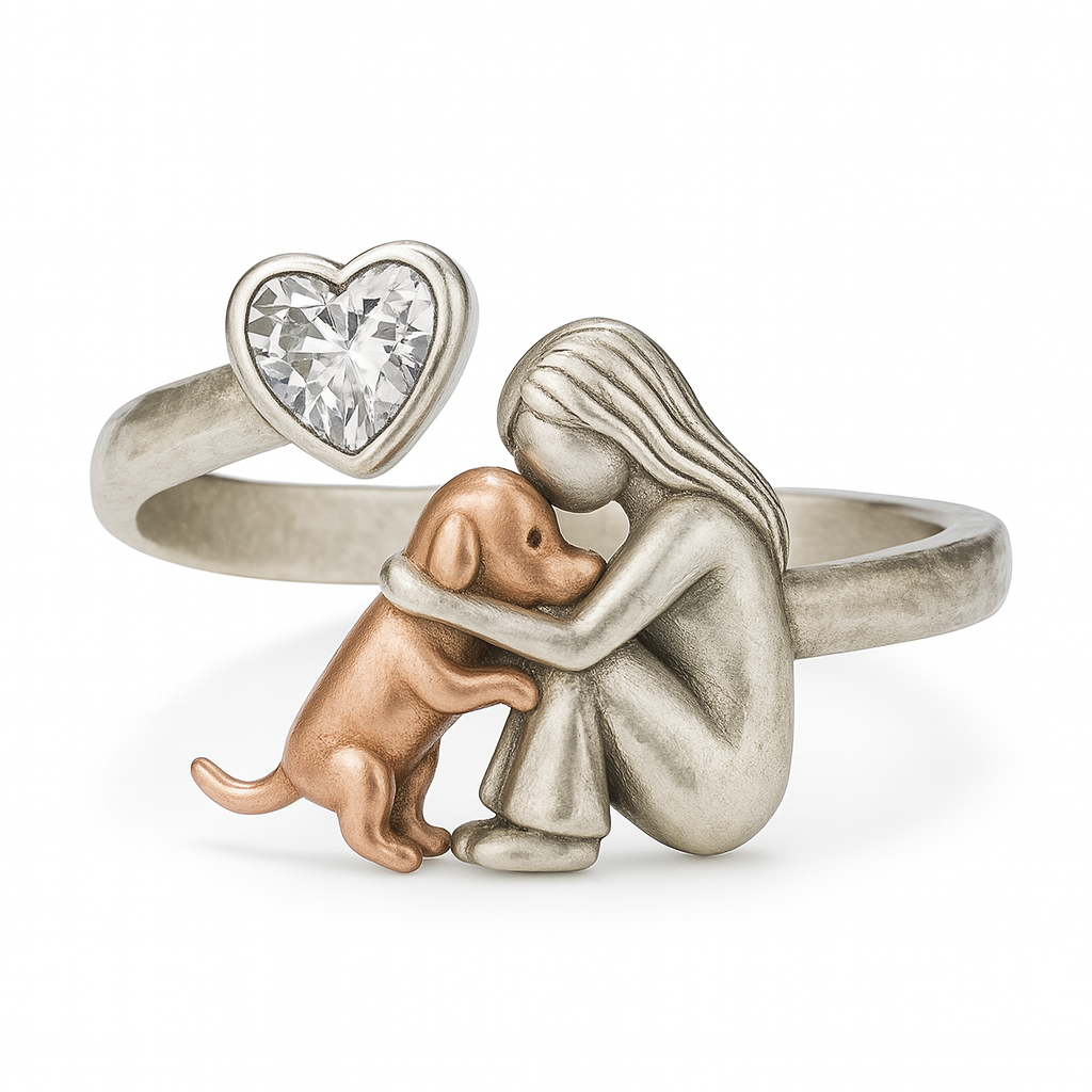 Silver Dog Ring with Heart-Shaped Zirconia – Adjustable Fit