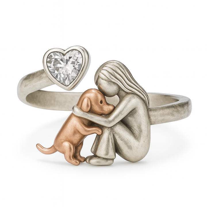 Silver Dog Ring with Heart-Shaped Zirconia – Adjustable Fit