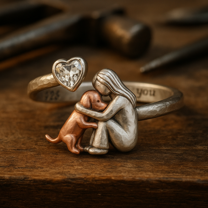 Silver Dog Ring with Heart-Shaped Zirconia – Adjustable Fit