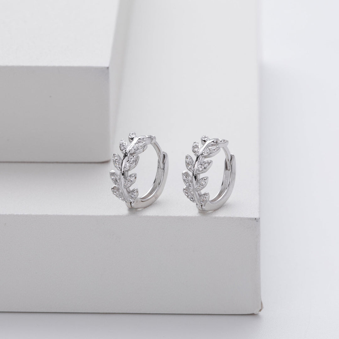 Silver Leaf Hoop Earrings