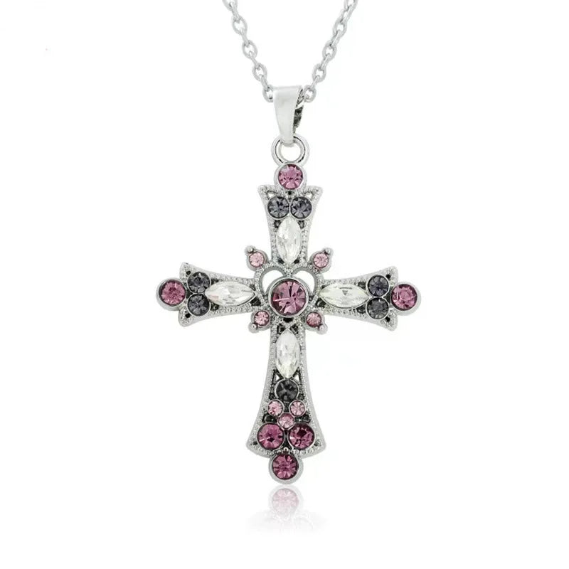 Gothic Large Zircon Cross Pendant Necklace