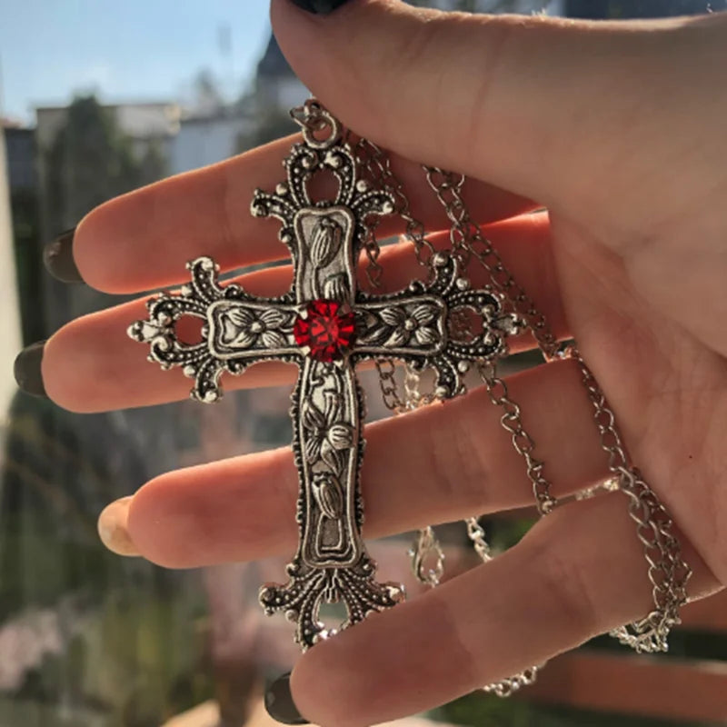 Gothic Large Zircon Cross Pendant Necklace