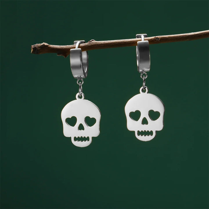 Skull Hoop Earrings with Heart Eyes