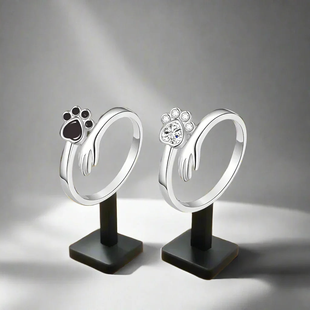 Silver Adjustable Ring – Hand and Paw Print Design