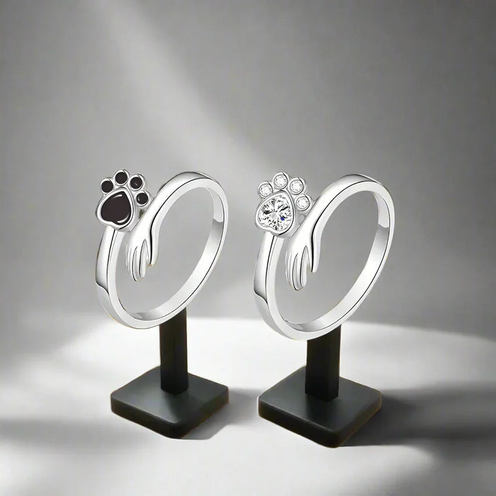 Silver Adjustable Ring – Hand and Paw Print Design