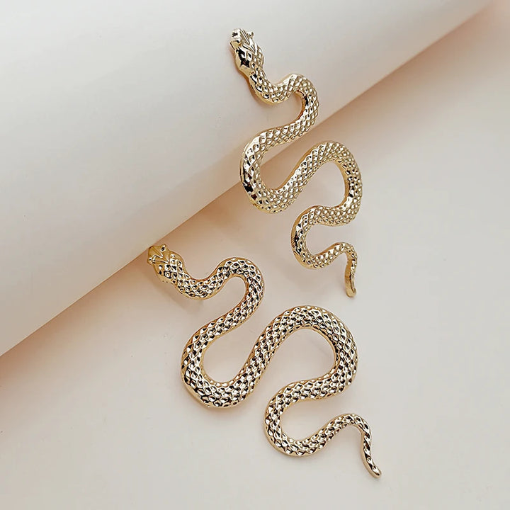 Exaggerated Gold Snake Earrings