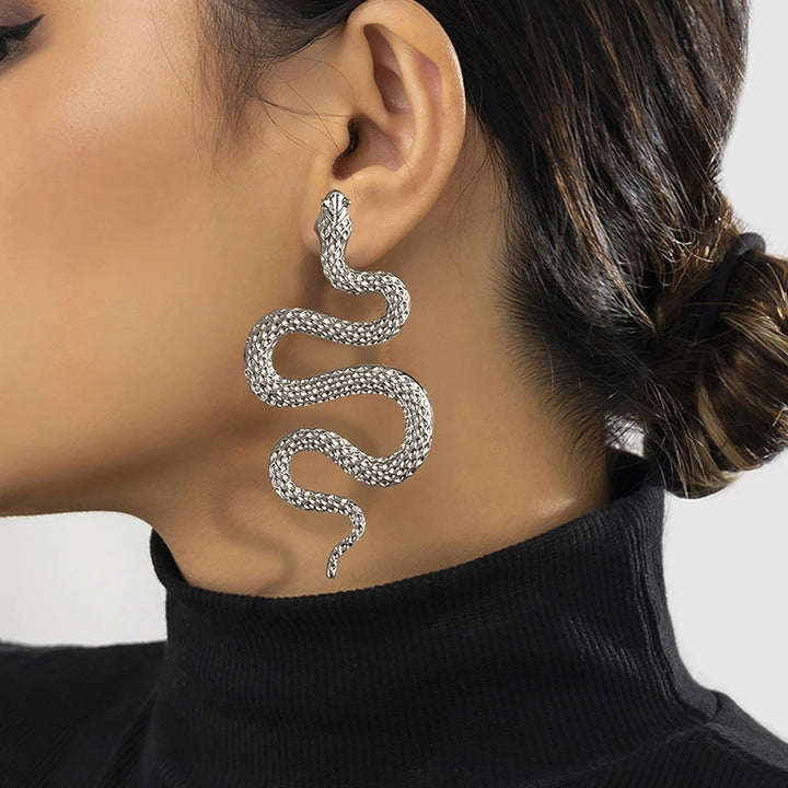Exaggerated Gold Snake Earrings