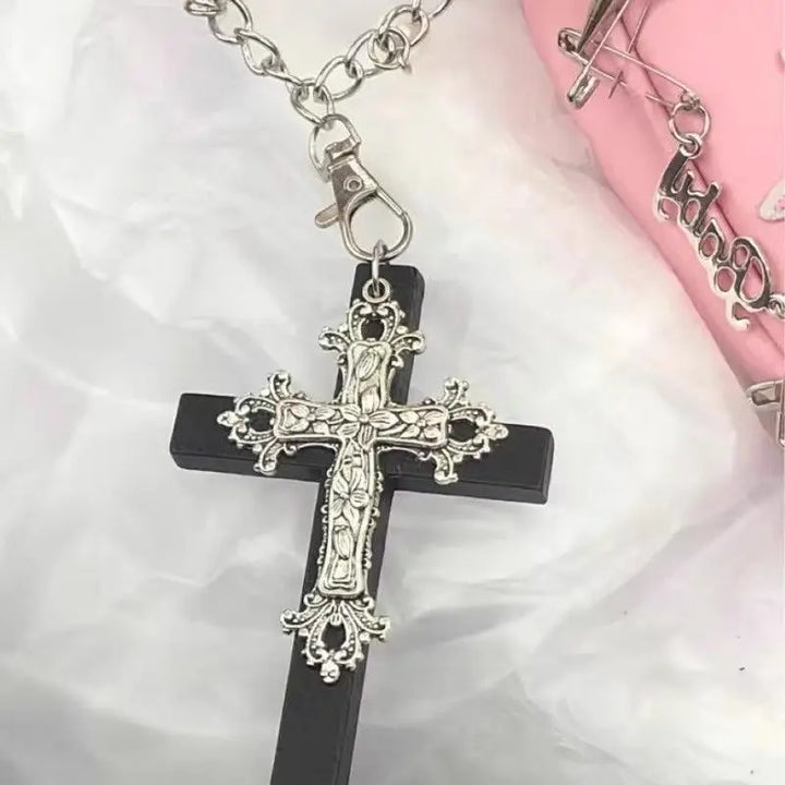Gothic Large Zircon Cross Pendant Necklace