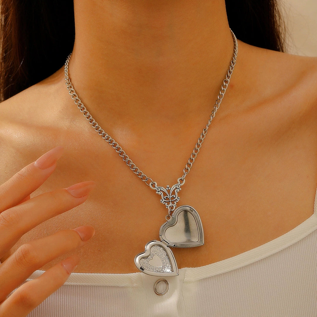 Gothic Bat Heart Locket Necklace