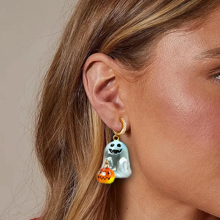 Halloween Ghost and Pumpkin Hoop Earrings