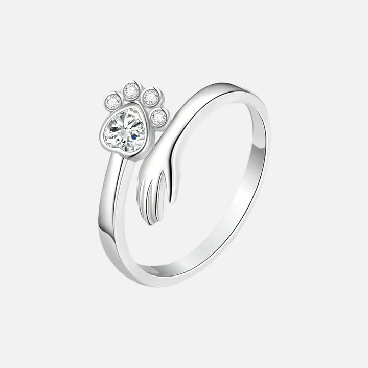 Silver Adjustable Ring – Hand and Paw Print Design