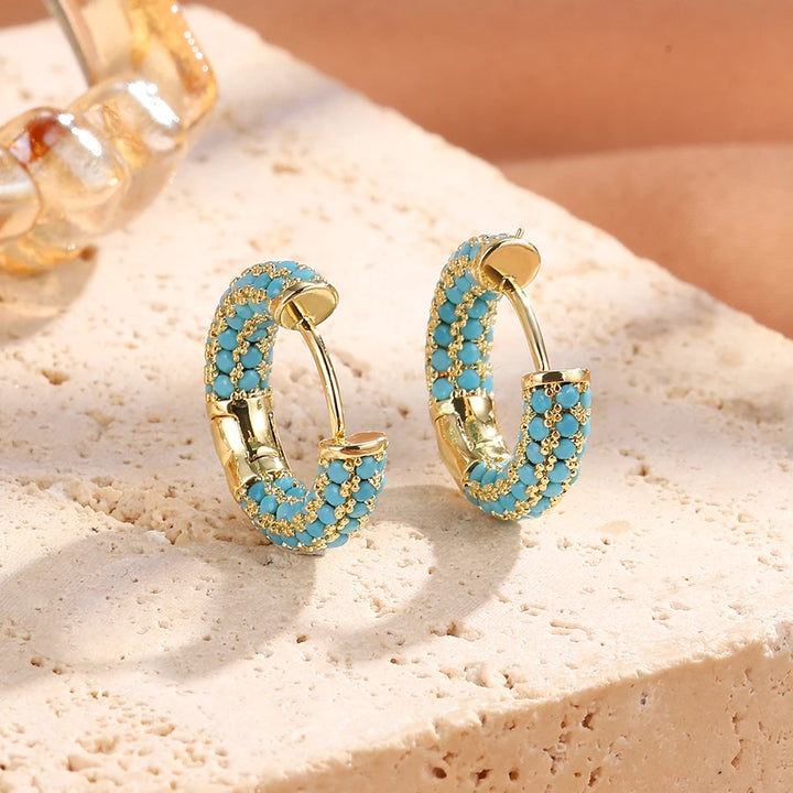 Chic Turquoise Blue Flower Hoop Earrings