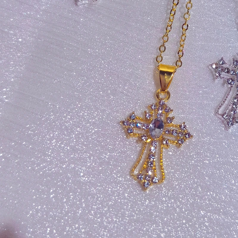 Gothic Large Zircon Cross Pendant Necklace