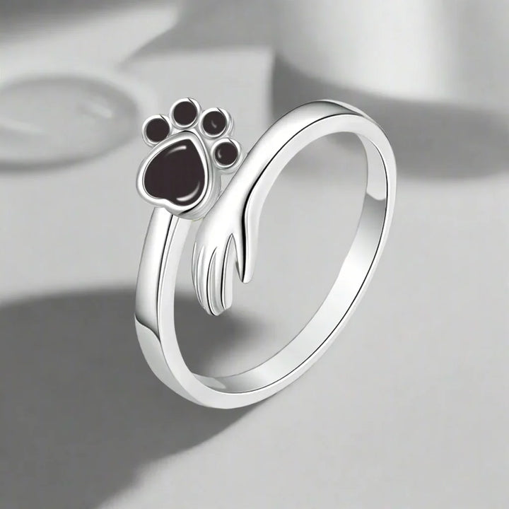 Silver Adjustable Ring – Hand and Paw Print Design