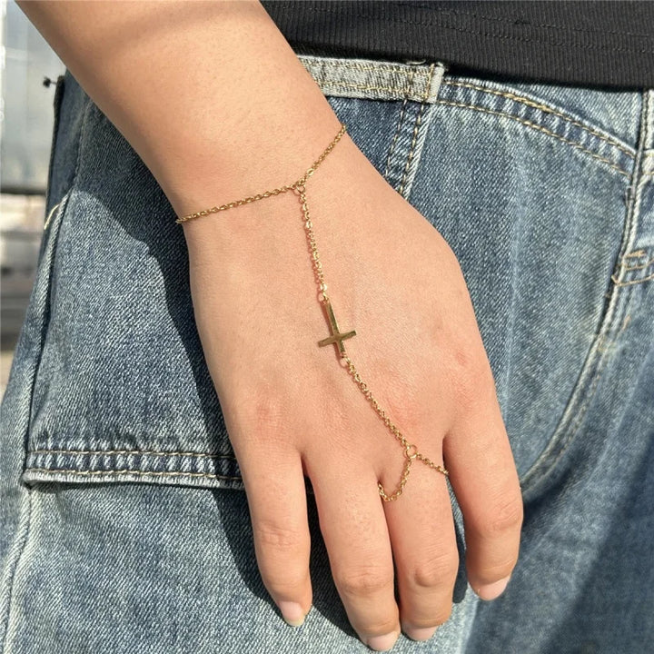 Gold Cross Hand Bracelet