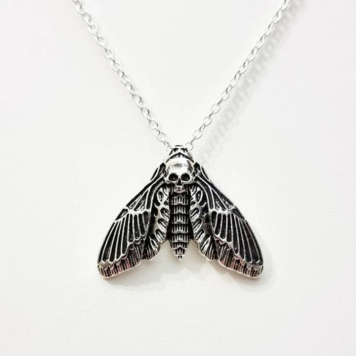 Gothic Moth Skull Pendant Necklace