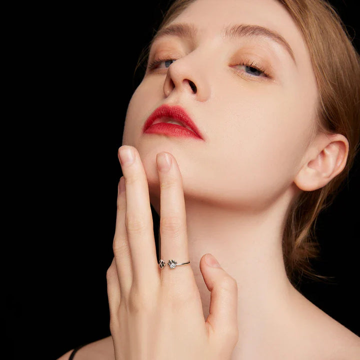Silver Paw Ring – Adjustable with Zirconia & Enamel