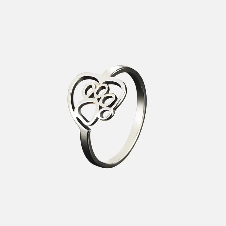Gold-Tone Paw & Heart Ring – Stainless Steel Jewelry for Pet Lovers