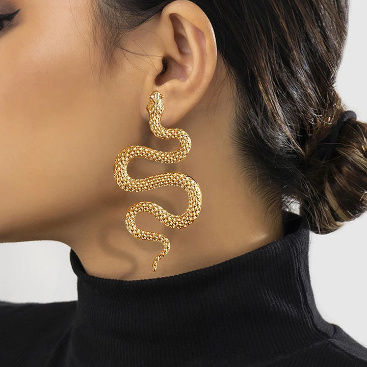 Exaggerated Gold Snake Earrings