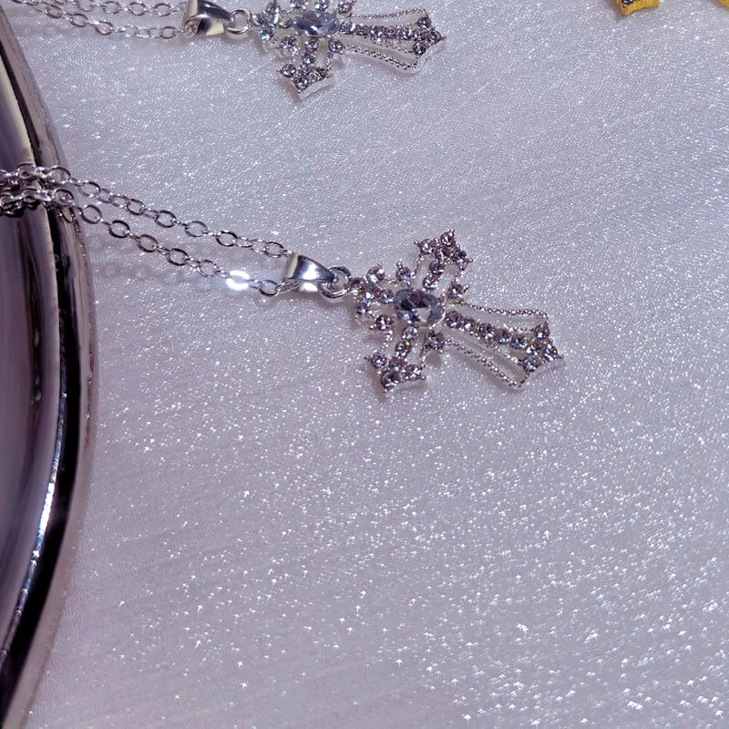 Gothic Large Zircon Cross Pendant Necklace