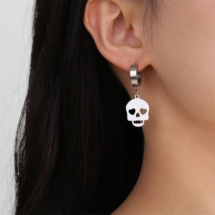 Skull Hoop Earrings with Heart Eyes