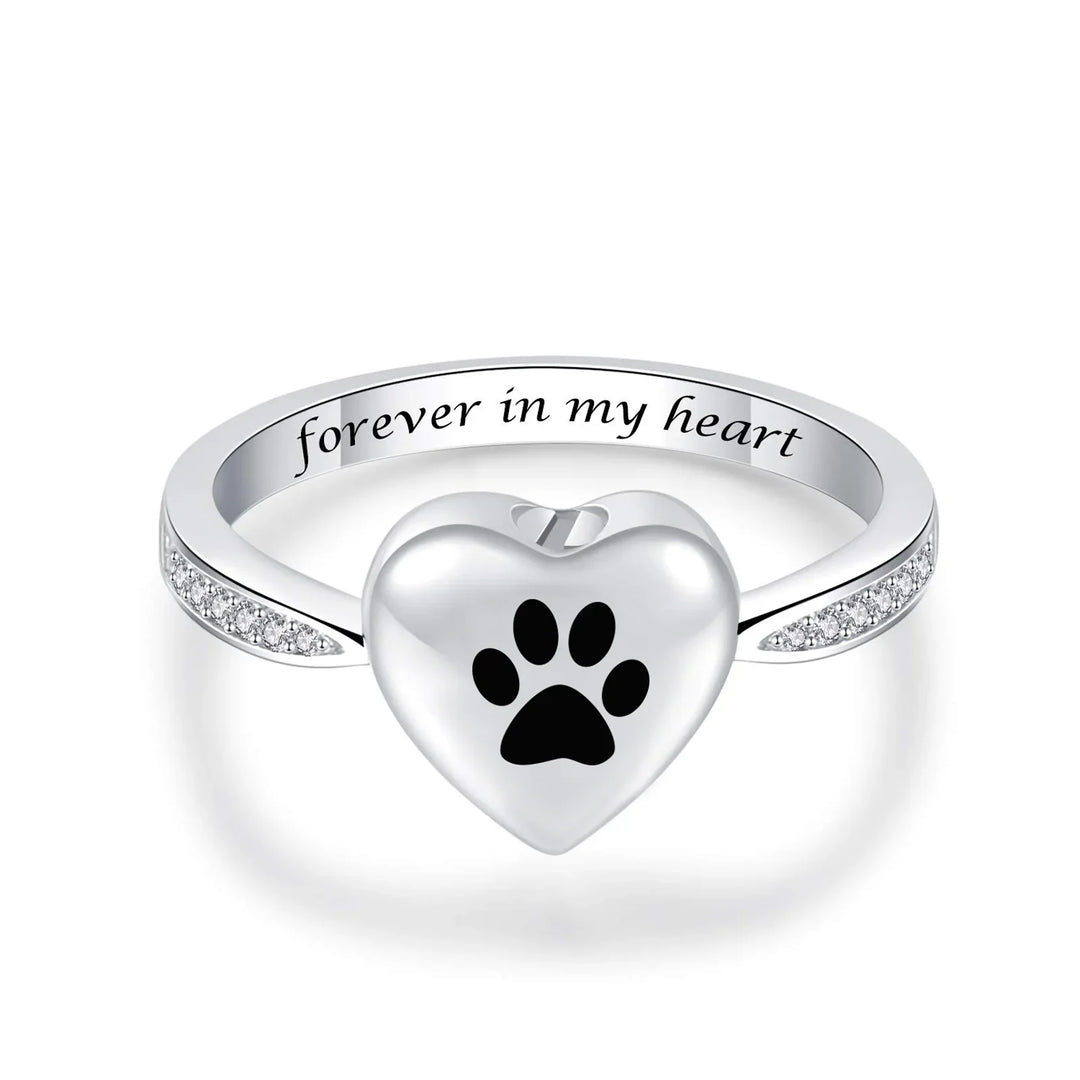 Love Heart Paw Print Urn Ring – Pet Memorial Cremation Jewelry
